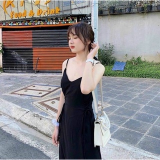 ĐẦM MIDI ĐEN HAI DÂY ĐAN EO [kèm ảnh thật]