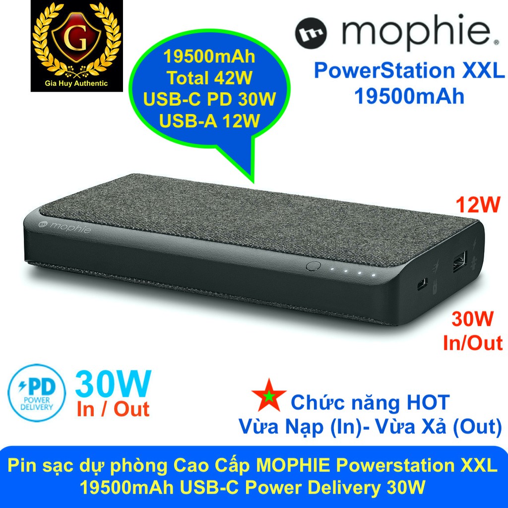 Pin sạc dự phòng Macbook Air Cao Cấp MOPHIE Powerstation XXL 19500mAh USBC PD 30W