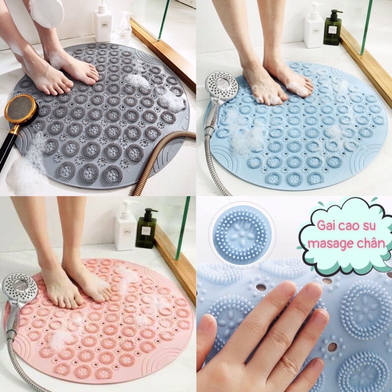 Thảm nhà tắm chống trơn trượt đế có giác hút bám sàn bề mặt có gai mát xa chân và cọ chân sạch sẽ dùng rất thích