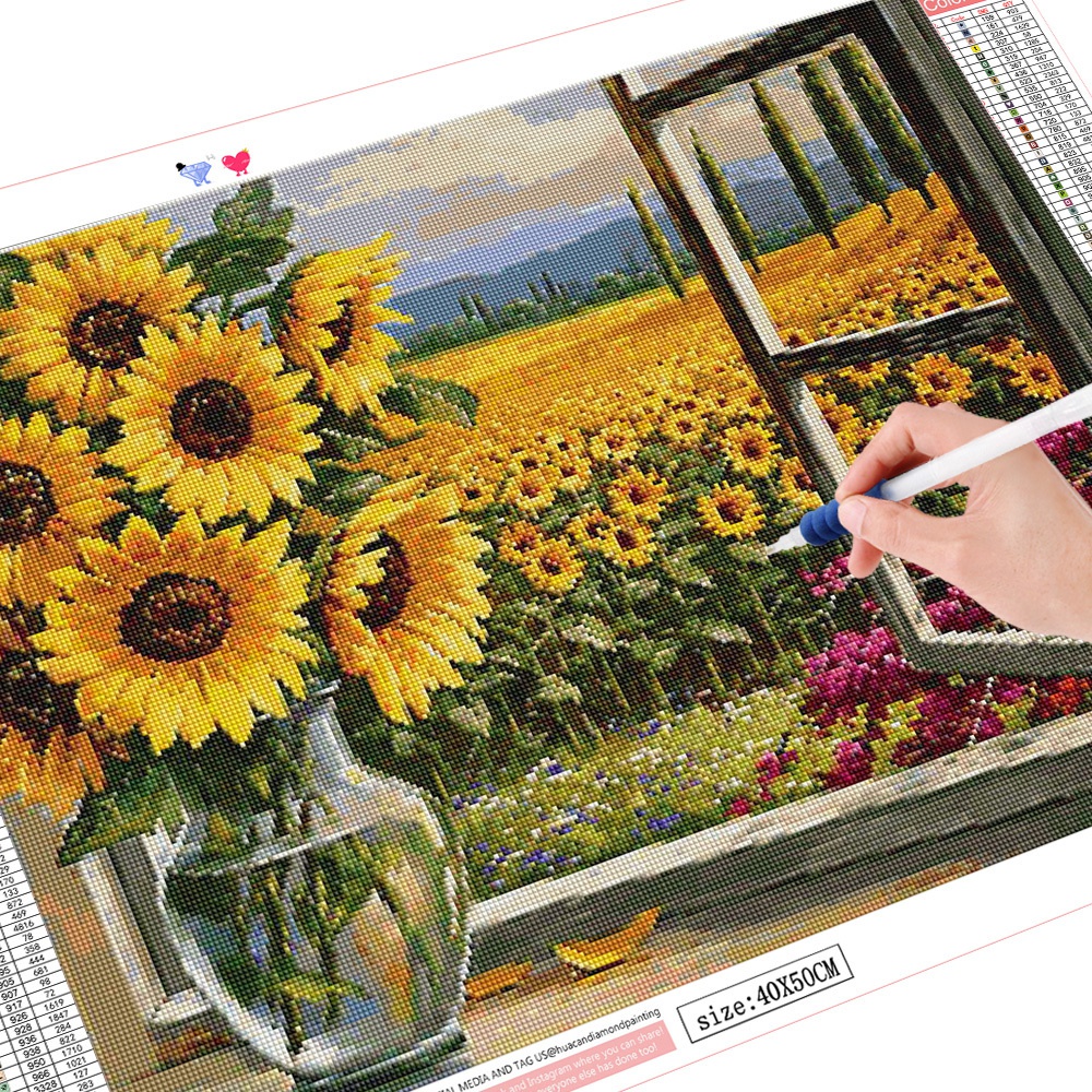 Tranh đính đá hình hoa hướng dương 5D DIY trang trí phòng khách và quà tặng handmade