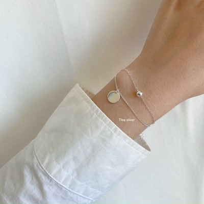 Lắc tay bạc nữ TLEE kép treo charm tròn thanh mảnh cá tính TLEE JEWELRY LT0150