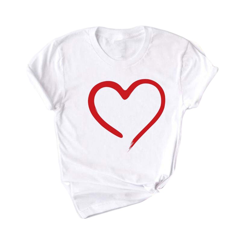 Áo Thun T-Shirt Tay Ngắn Cổ Tròn In Hình Trái Tim Họa Tiết Da Báo Dành Cho Nữ