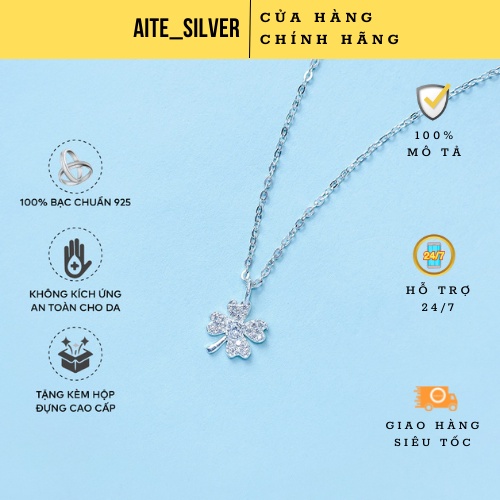Dây Chuyền nữ bạc 925 cao cấp - Vòng cổ bạc nữ mặt họa tiết cỏ 4 lá xinh xắn _Aite_Siler