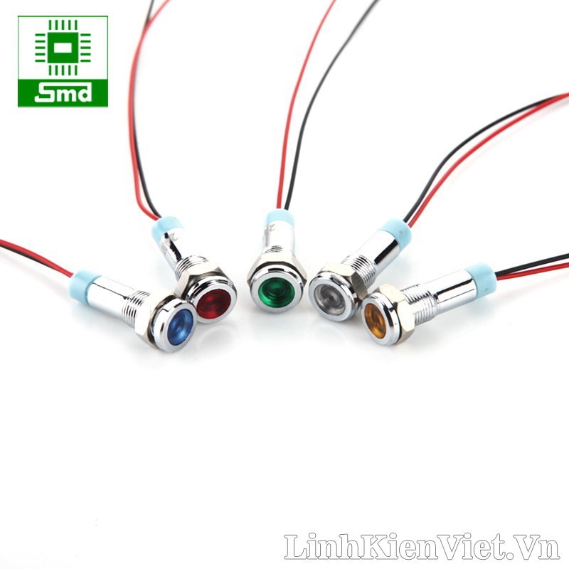 Led báo nguồn chống nước IP67 6mm 3V 5V12V 24V 220V các màu đỏ trắng xanh lá xanh dương vàng cao cấp vỏ kim loại