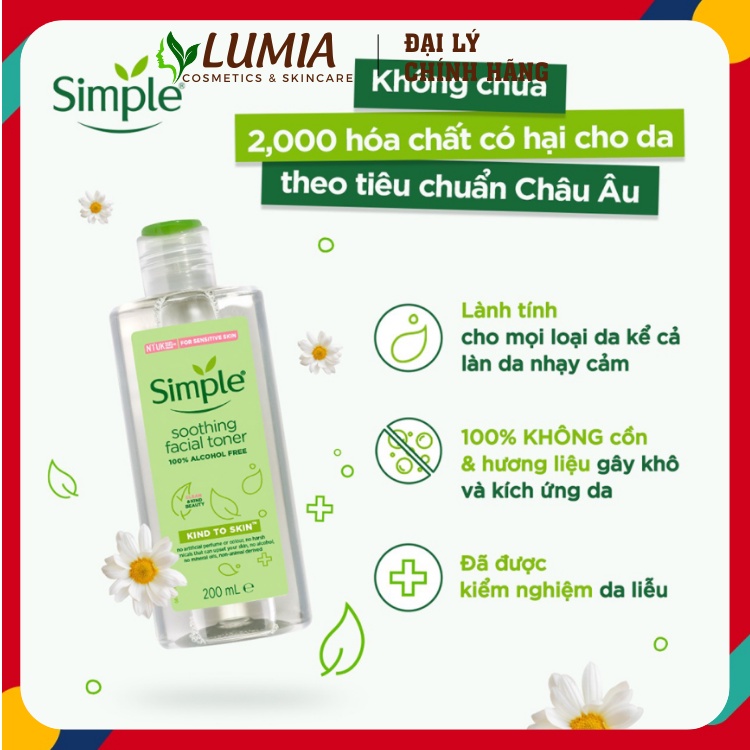 Simple Toner Nước hoa hồng Soothing Facial Toner Simple Cân Bằng Ẩm Cho Da Nhạy Cảm Da Khô Da Dầu Mụn