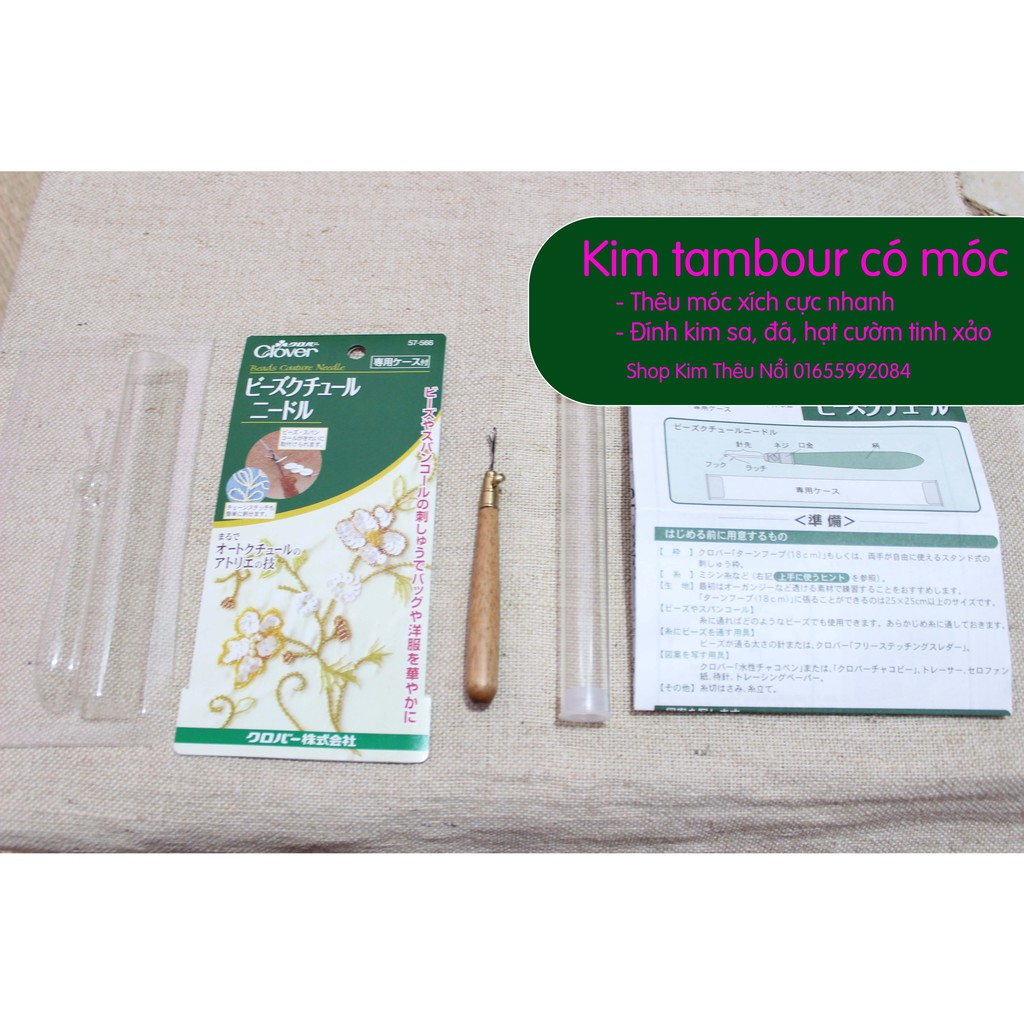 Kim Tambour Đính Hạt Cườm, Hạt Kim Sa, Thêu Móc Xích Loại Có Chốt