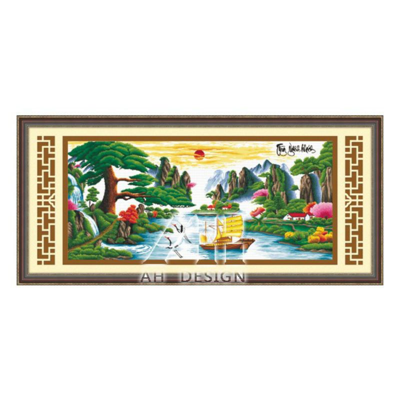 Tranh thêu chữ thập Tùng Nghênh Khách 190x90cm chưa thêu