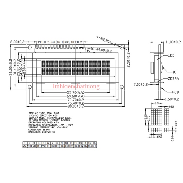 Màn hình LCD1602 1602A Xanh Dương / Xanh Lá TEXT LCD 1602 HD44780 hoạt động với Arduino hoặc I2C adapter