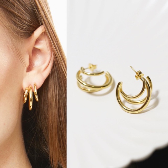 Bông tai titan 3 vòng xinh không gỉ WE200202