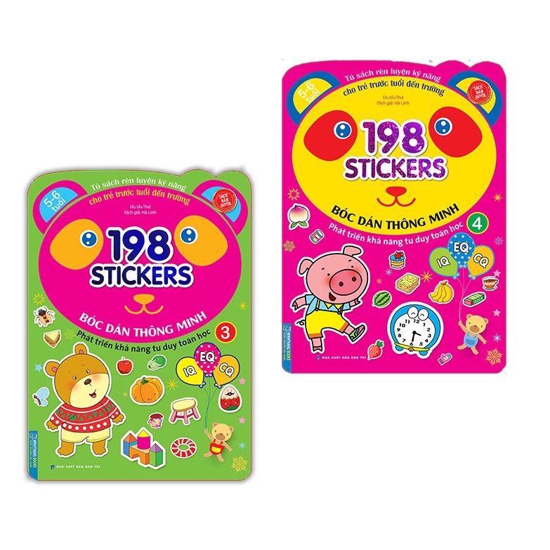 Sách-Combo 2c-198 sticker  Bóc dán hình thông minh 198 sticker IQ EQ CQ (5-6 tuổi) quyển 3+Quyển 4