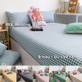Bộ ga giường và vỏ gối sọc caro REE Bedding CTC44 chất cotton TC đủ size nệm 1m2, 1m4, 1m6, 1m8, 2m