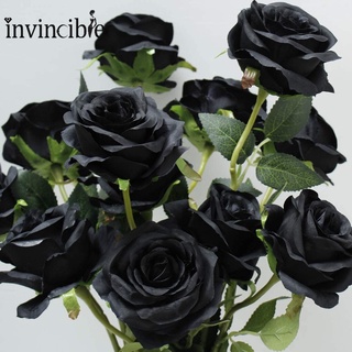 1 Bunch Black Silk Rose Artificial Flower/ Simulation DIY Holding Bouquet For Office, Hotel, Home Wedding Decoration