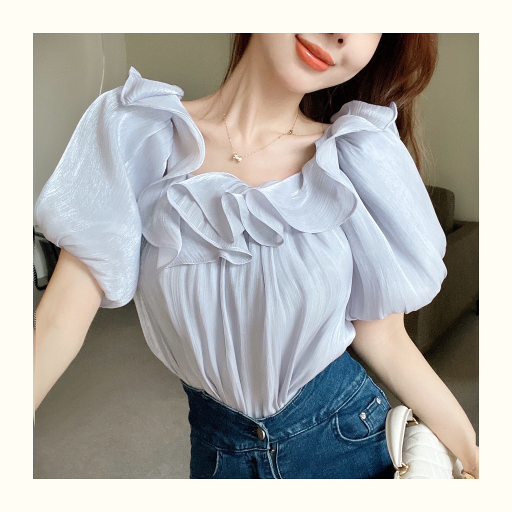 Áo chiffon Trễ Vai Tay Phồng Phong Cách Phương Tây
