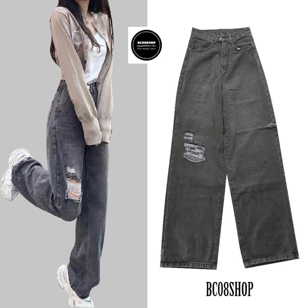 Quần Jean Nữ Ống Rộng Dài Rách Màu Xám Phong Cách Ulzzang BC325 🌺