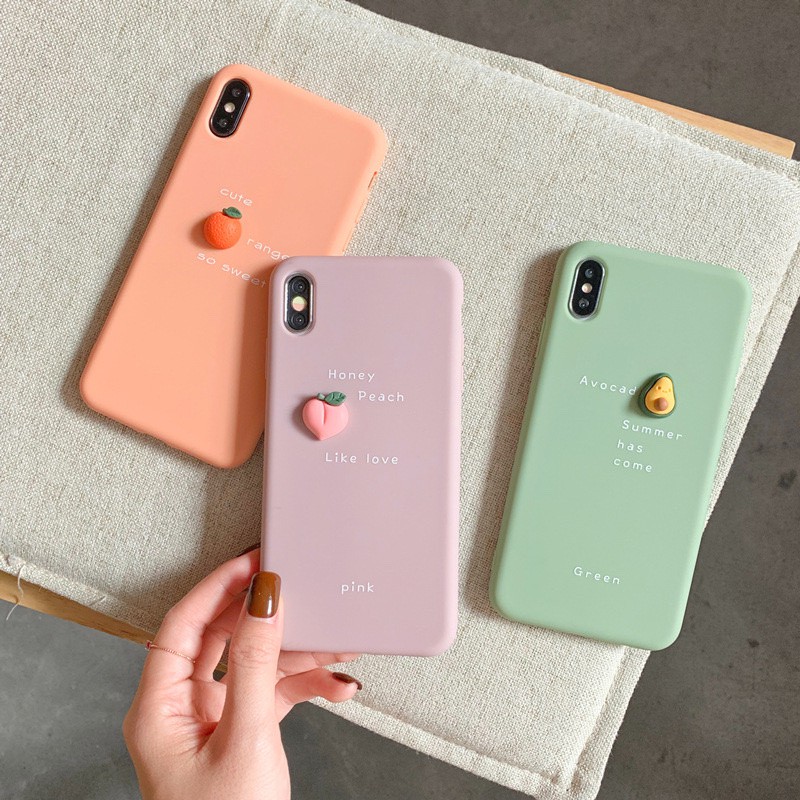 Ốp lưng iPhone Hình Trái Cây Nổi 3D Cam Bơ Đào Cute Chất Lì TPU Mềm IP6 6plus 7plus 8plus x xs max 11 pro max