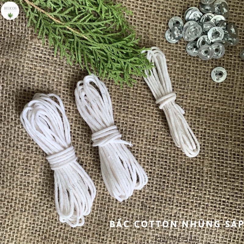 Bấc Cotton Nhúng Sáp (Kèm đế sắt cố định) làm nến an toàn