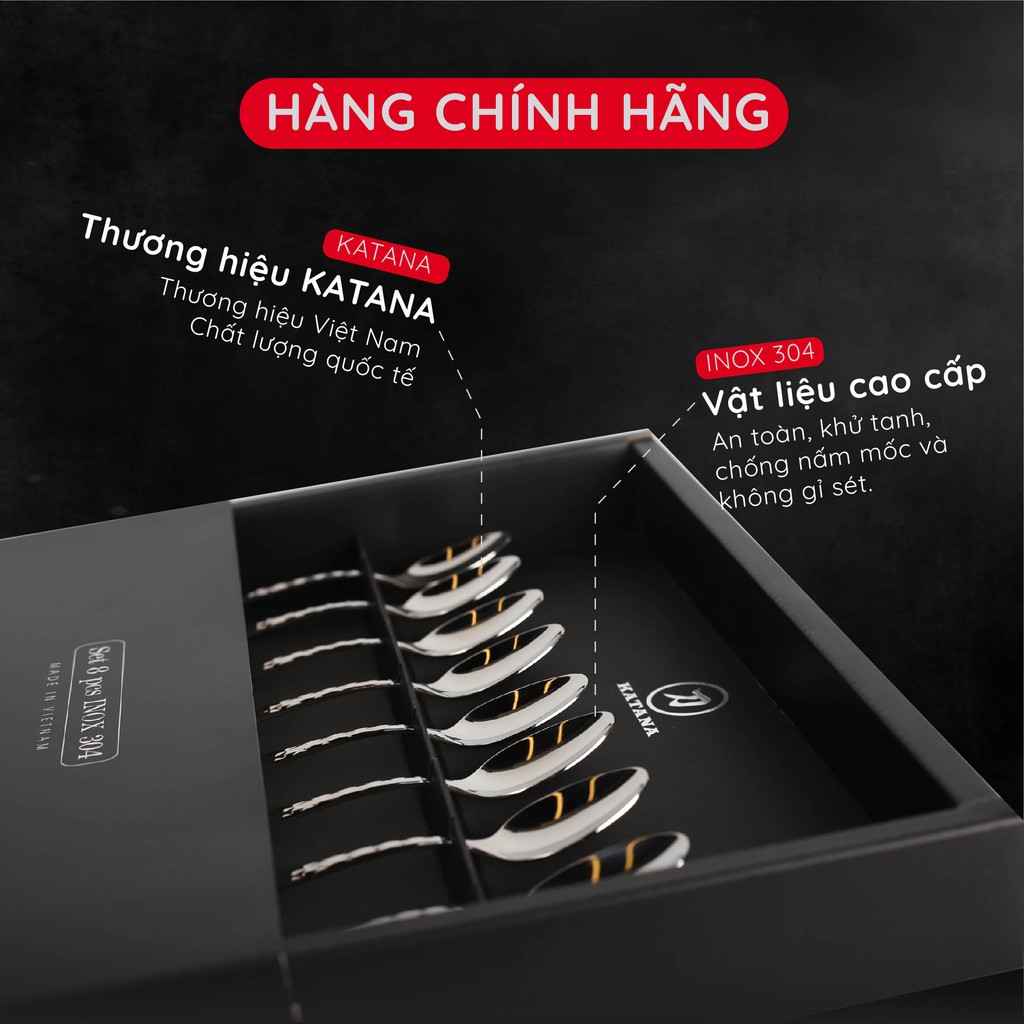 Set 8 thìa uống trà, cafe cao cấp inox 340 KATANA Elegance - chống bám vân tay - VTK381