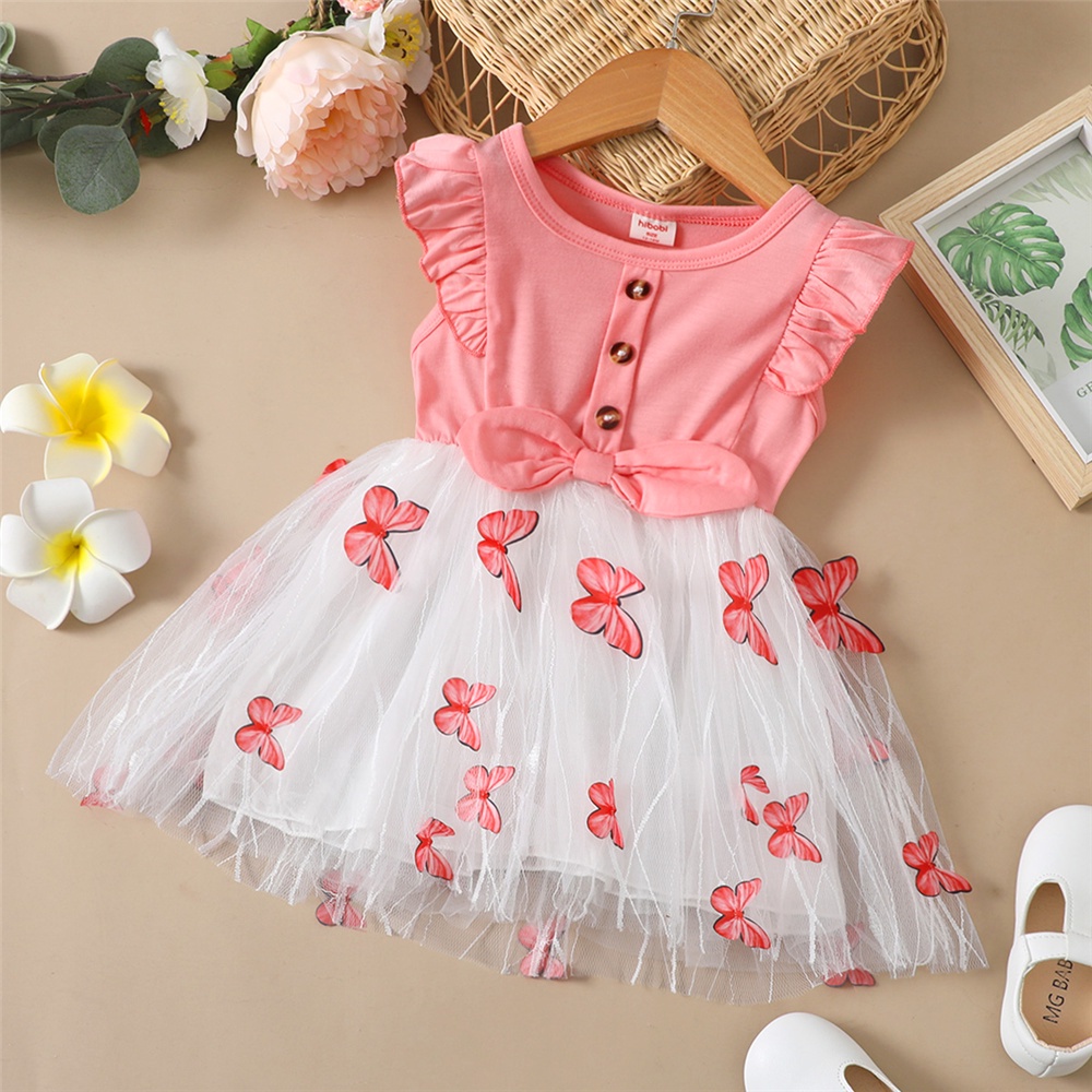Đầm xòe MIKRDOO tulle tay cánh tiên họa tiết bươm bướm xinh xắn cho bé gái 1-5 tuổi