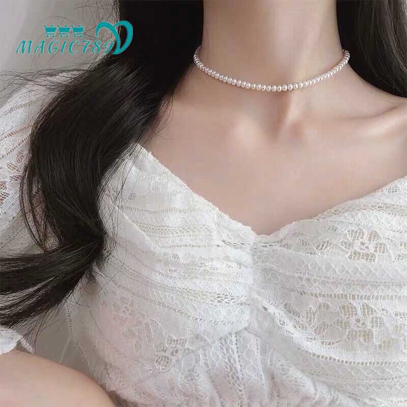 Vòng cổ choker đính ngọc trai nhân tạo phong cách Hàn Quốc