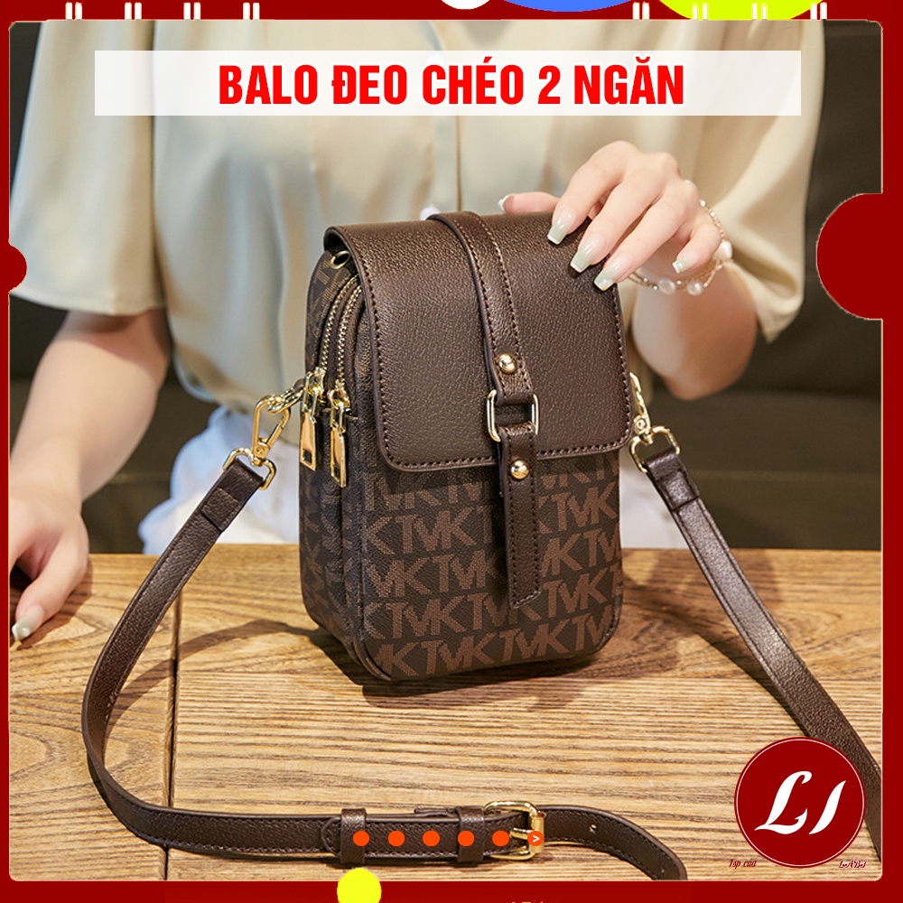 Balo, túi đeo chéo vai 2 ngăn có nắp KJM - Màu Nâu