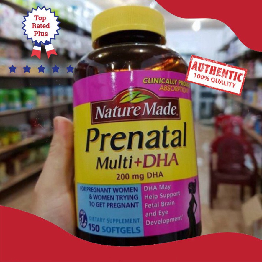 XẢ KHO THANH LÝ Vitamin tổng hợp bầu Nature Made Prenatal Multi + DHA, Mỹ (150v) bổ sung dinh dưỡng, DHA cho mẹ bầu và s