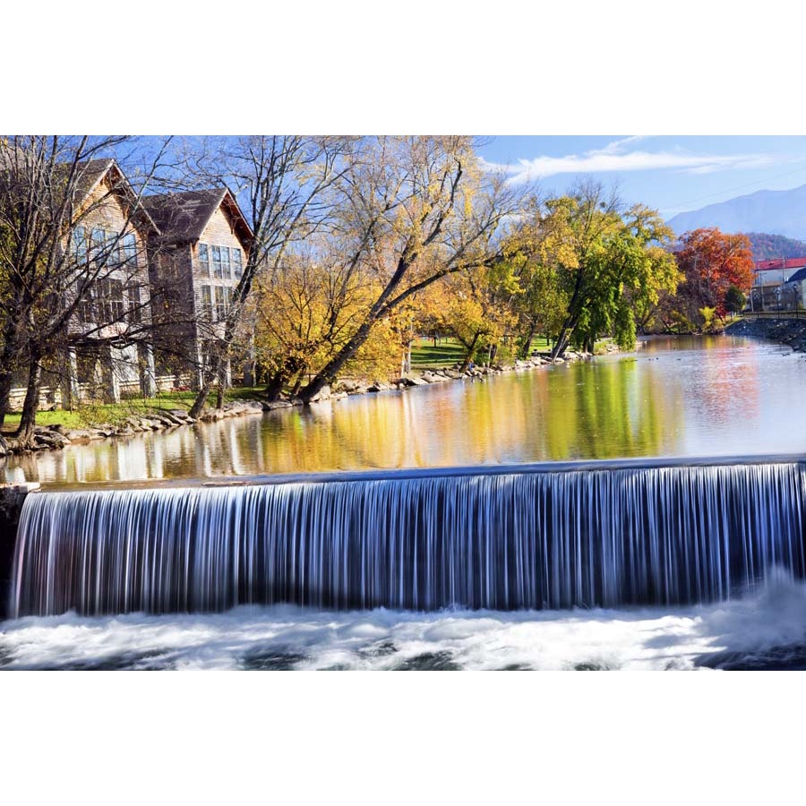 Tranh phong cảnh thác nước thiên nhiên tươi đẹp thác mềm mại lấp lánh dưới ánh mặt trời.