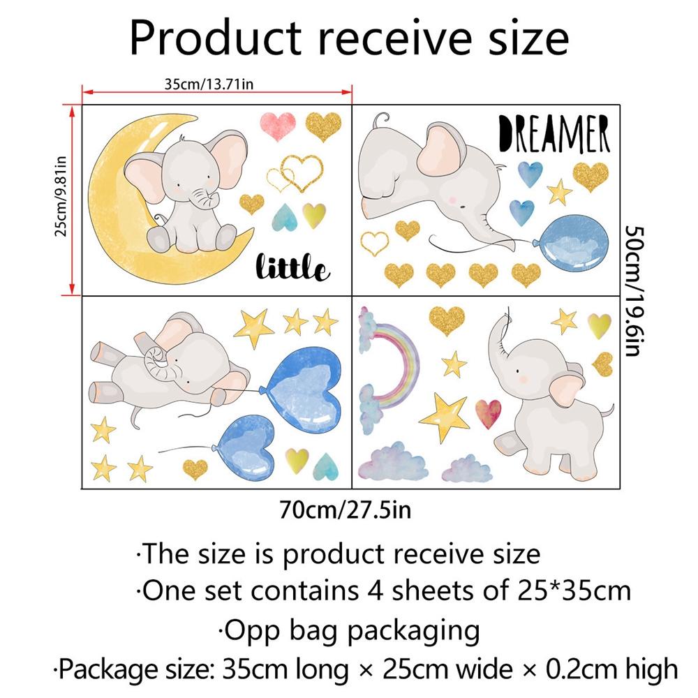 Sticker Dán Tường Họa Tiết Chú Voi Dễ Thương Bắt Mắt