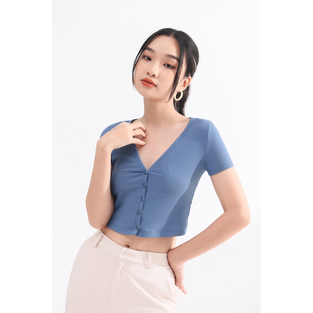 Áo Cardigan MOMOCO dáng lửng chất cotton tăm nhỏ, thiết kế tay ngắn giả khuy M2960