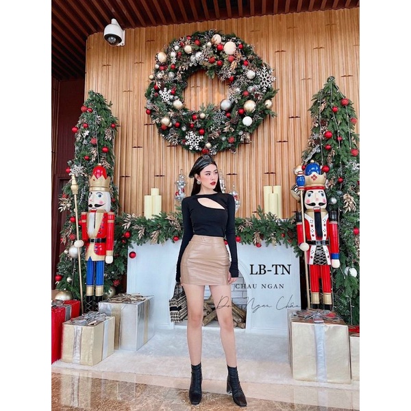 Chân váy da khóa sau hàng QCL1