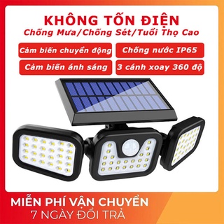 Đèn năng lượng mặt trời cảm biến ánh sáng, cảm biến chuyển động 3 cánh xoay 360 độ, chống nước IP65, pin 2400mAh
