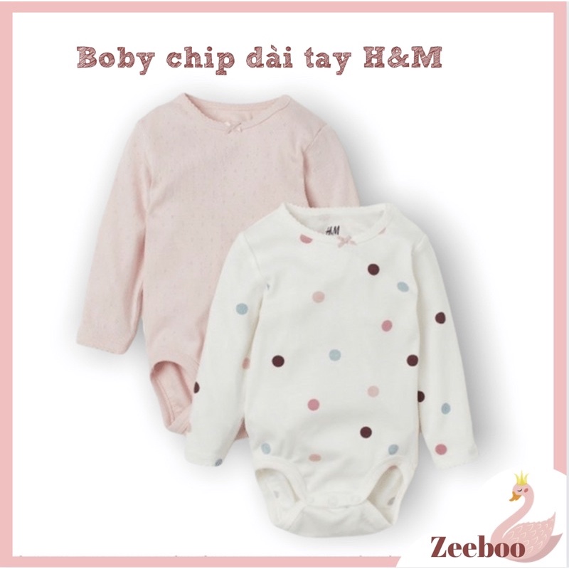 Áo body chip dài tay H&amp;M [ chính hãng ] cho bé gái, chất liệu 100 cotton organic, mềm mại an toàn cho da bé