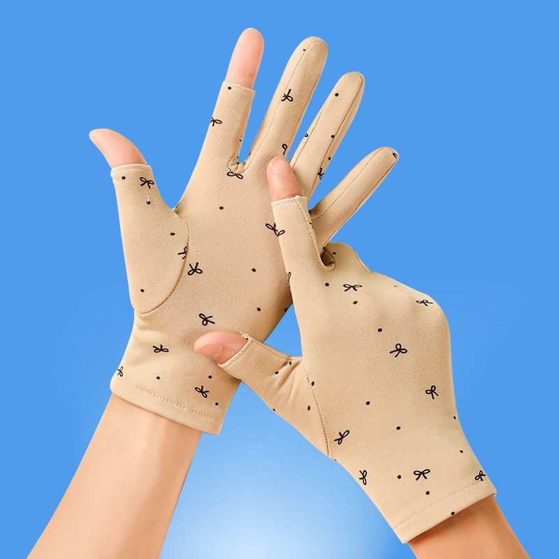 Găng tay hở ngón hai ngón bằng vải nhung cotton dày dặn chống lạnh chống gió mùa thu đông cho nữ