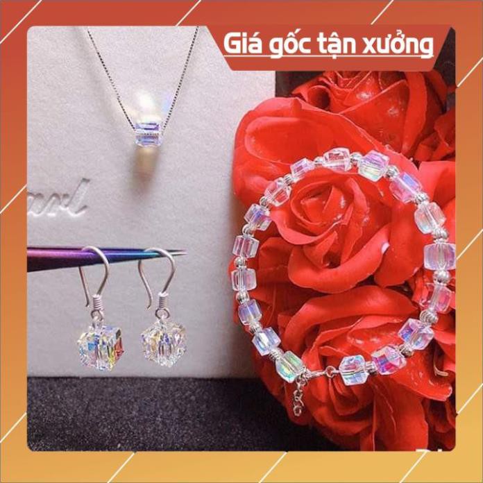 BỘ TRANG SỨC PHA LÊ GỒM DÂY CHUYỀN - VÒNG TAY - BÔNG TAI