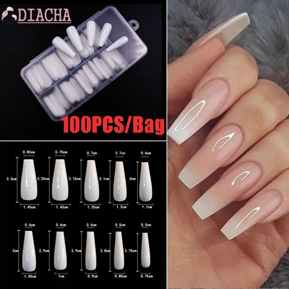 [Hàng mới về] 100 Móng tay giả dùng làm móng tay màu trắng trong suốt DIY