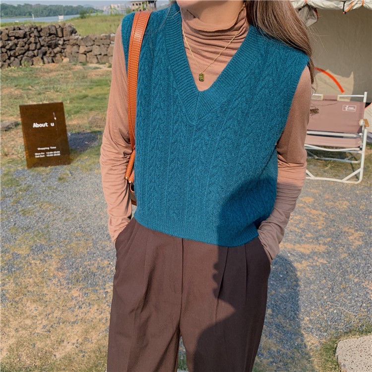 Áo Len Không Tay Cổ Chữ V Kiểu Dáng Đơn Giản Hợp Thời Trang Cho Nữ