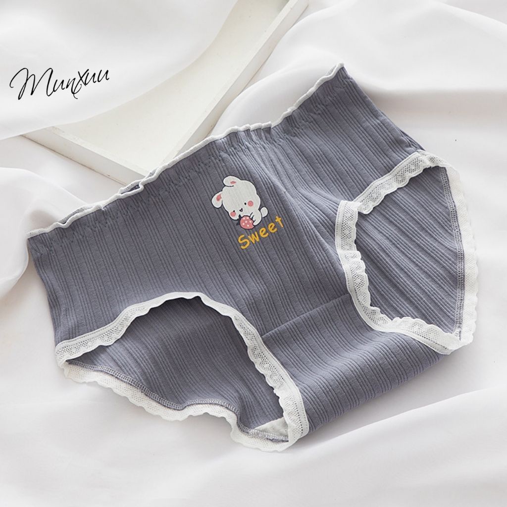 Quần lót Cotton hình gấu dễ thương Munxuu, gân tăm co dãn 4 chiều phối ren trẻ trung - QC90