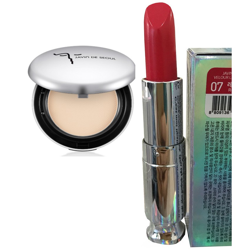 COMBO (Phấn Phủ +Son Lì)_ Flowerburst Tension Up Powder Pact + Velour Lip Color M No7 Màu Red Coral - đỏ San Hô