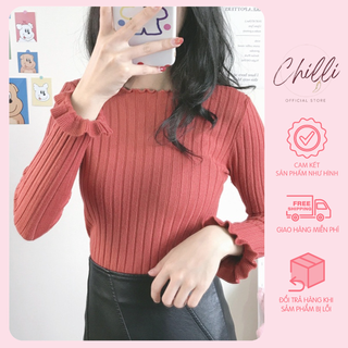 Áo len cổ bèo tay xoè p003