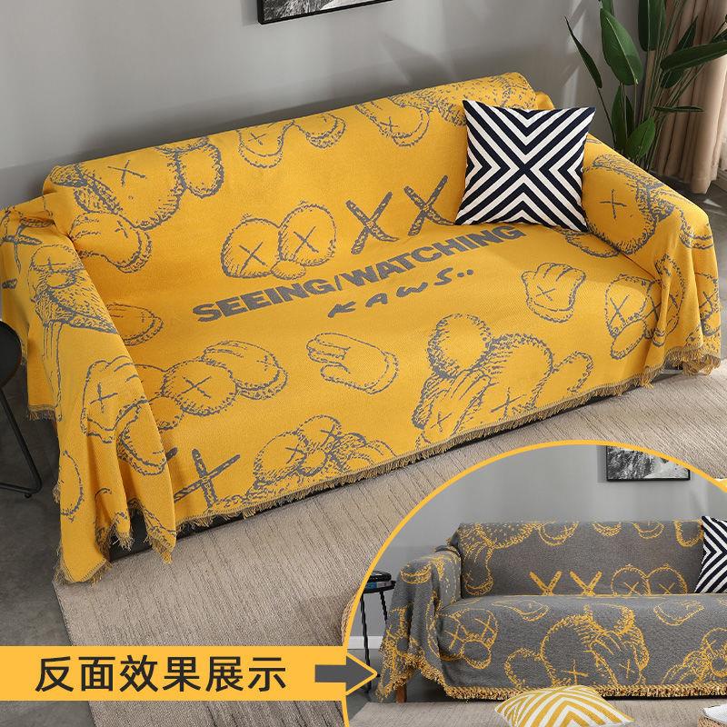 ✁_Khăn Trải Ghế sofa Hai Mặt Phủ Toàn Diện Phối Tua Rua Phong Cách Bắc Âu
