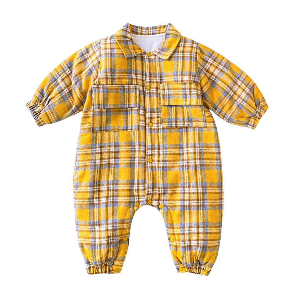 Sanlutoz Áo Liền Quần Dài Tay Họa Tiết Caro Thời Trang Cho Bé