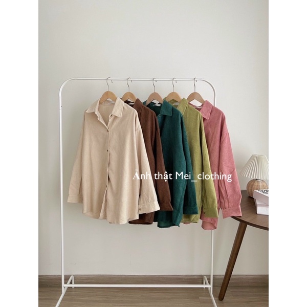 Áo Khoác Nhung dài tay tông màu Vintage, sơmi nhung tăm