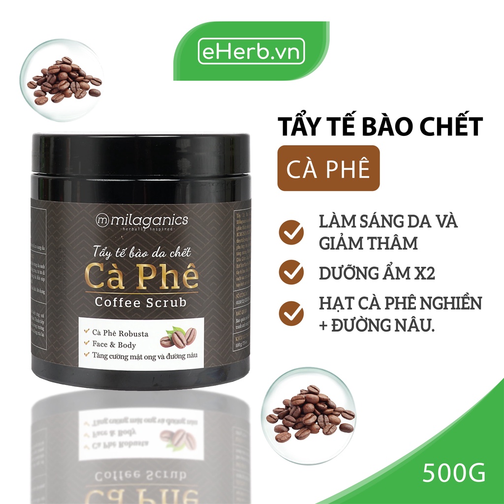 Tẩy Da Chết Mặt Cà Phê MILAGANICS Cho Làn Da Mềm Mại & Rạng Rỡ 500gr (Hũ)