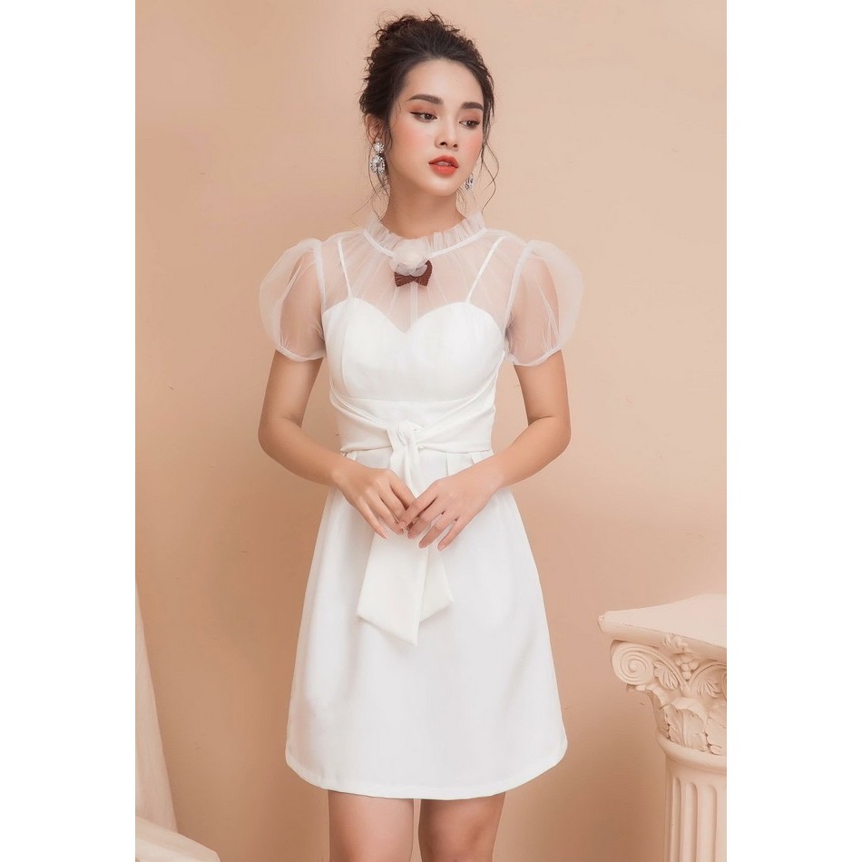 Đầm Váy thun thiết kế cao cấp ôm body tay phồng cúp ngực phối lưới (sản phẩm có nhiều size)