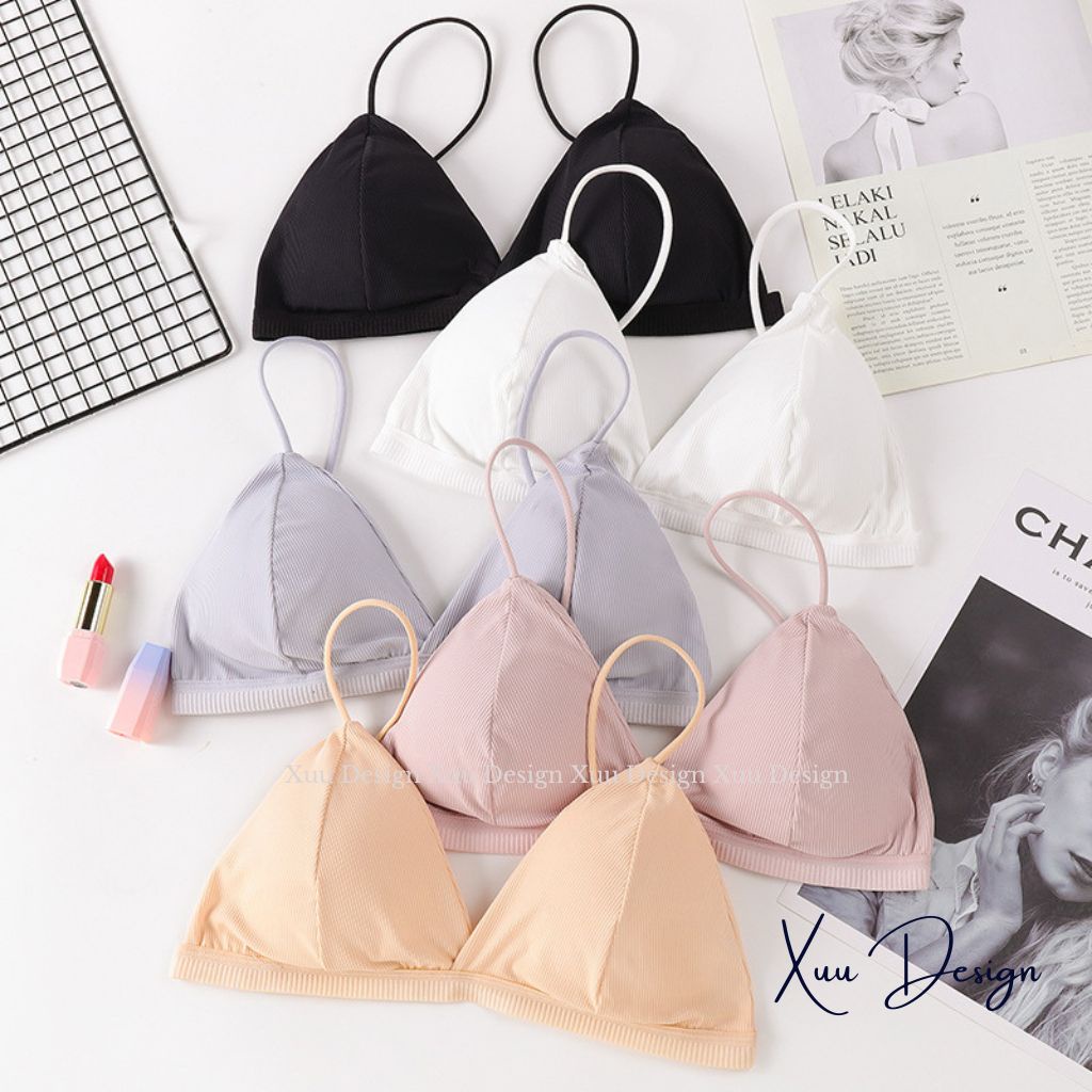 Áo bra nữ thun gân tăm Xuu vải cotton đệm mỏng không gọng co dãn thấm hút -BR19