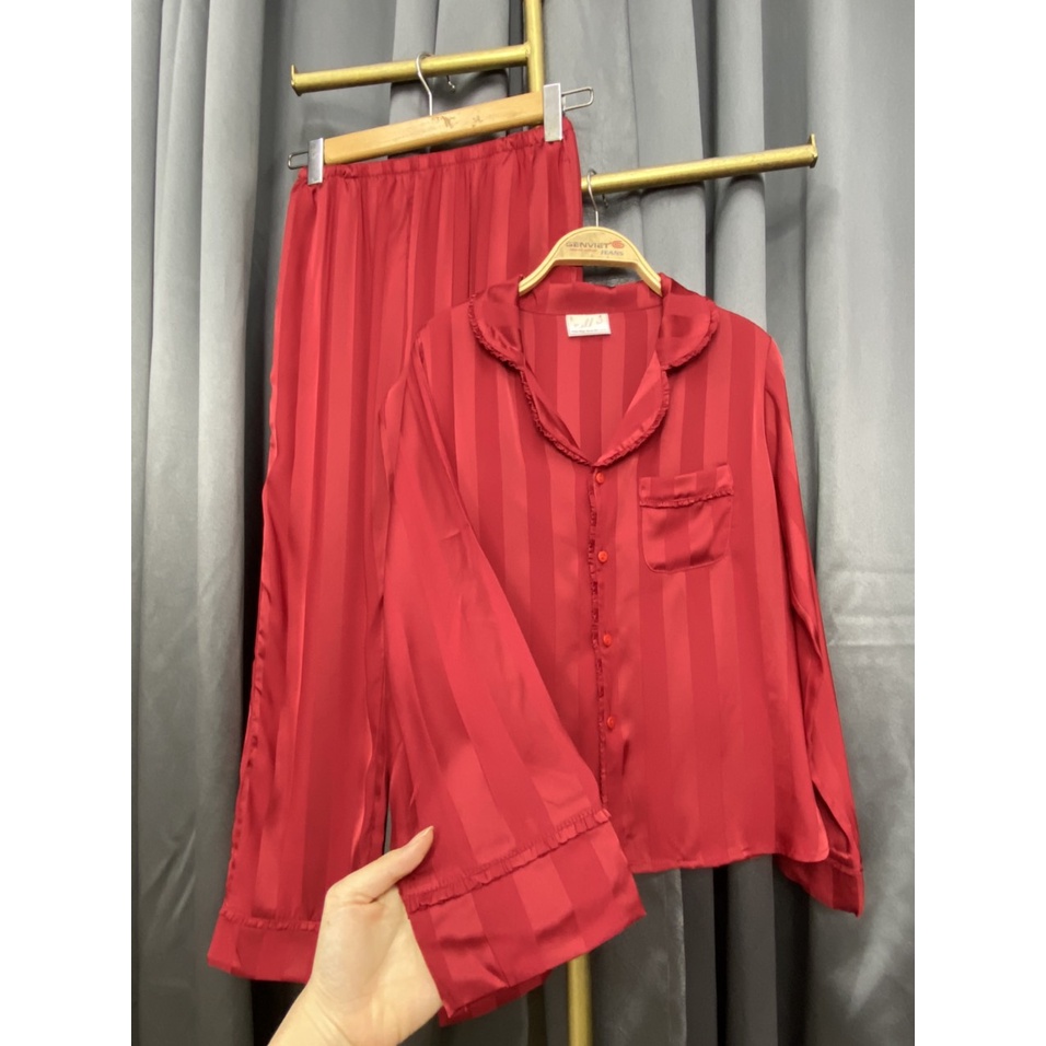Bộ đồ Pijama Lụa Mặc Nhà NOHK. SET đồ ngủ lụa mềm mịn, nhẹ, thiết kế dáng dài trơn trọc phối viền bèo siêu tiểu thư