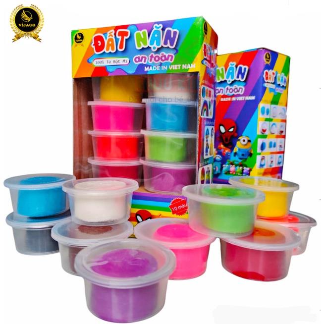 Bộ 6 Màu Đất Nặn Làm Từ 100% Bột Mì Không Khô, Không Dính Hàng Việt Nam Có Hộp Đựng Tiện Lợi An Toàn Cho Bé