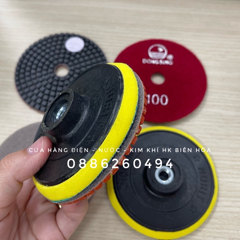 ĐẾ DÁN CHÀ NHÁM, NHÁM TRÒN ĐÁNH BÓNG TỰ DÍNH 100MM 125MM CỐT 10LY