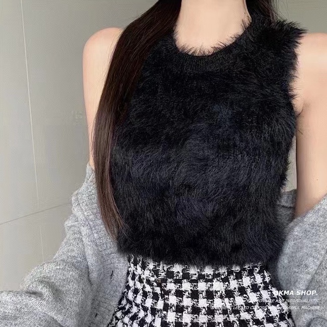 Cocory vn Áo Tank Top Sát Nách Cổ Tròn Màu Trơn Quyến Rũ Thời Trang Cho Nữ