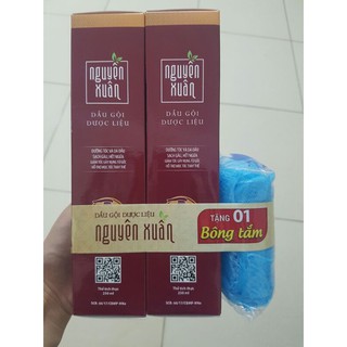 Combo 2 chai Dầu gội Dược liệu Nguyên Xuân nâu 250ml (Dành cho tóc thường & da đầu dầu) - tặng bông tắm