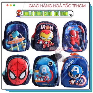 Balo cho bé đi học mẫu giáo siêu nhẹ balo 3D cho bé trai in hình siêu nhân đội trưởng Mỹ người nhện đáng yêu